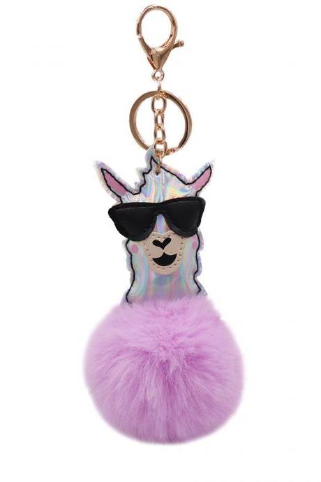 Black Glasses Alpaca Hair Ball Pendant Lady Fur Bag Key Chain Plush Doll Pendant-1