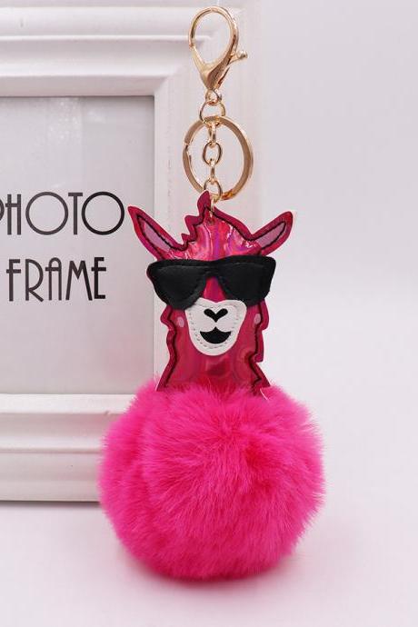 Black Glasses Alpaca Hair Ball Pendant Lady Fur Bag Key Chain Plush Doll Pendant-3