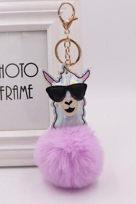 Black Glasses Alpaca Hair Ball Pendant Lady Fur Bag Key Chain Plush Doll Pendant-5
