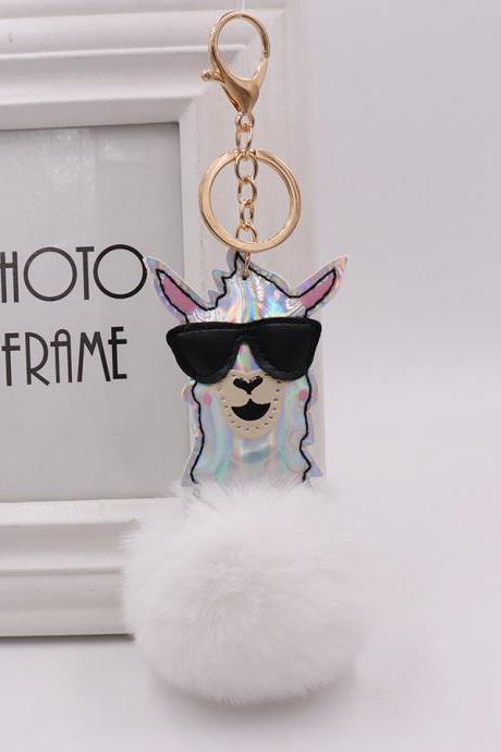 Black Glasses Alpaca Hair Ball Pendant Lady Fur Bag Key Chain Plush Doll Pendant-6