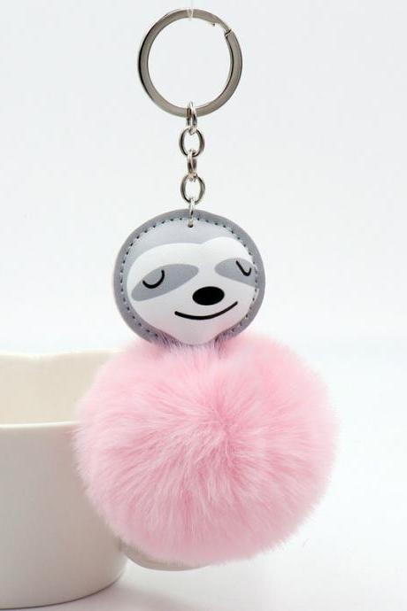 Cute Cute Sloth Bag Pendant Pu Leather Cotton Filled Imitation Rabbit Fur Ball Key Chain Accessories-1