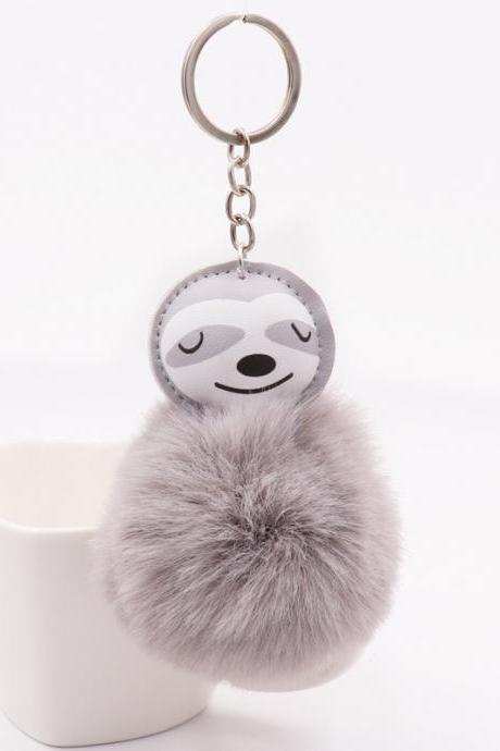 Cute Cute Sloth Bag Pendant Pu Leather Cotton Filled Imitation Rabbit Fur Ball Key Chain Accessories-2