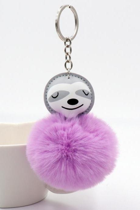 Cute Cute Sloth Bag Pendant Pu Leather Cotton Filled Imitation Rabbit Fur Ball Key Chain Accessories-3
