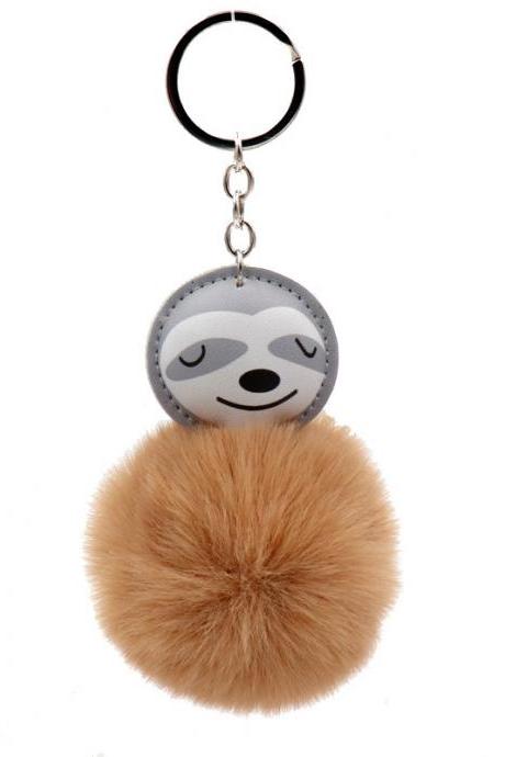 Cute Cute Sloth Bag Pendant Pu Leather Cotton Filled Imitation Rabbit Fur Ball Key Chain Accessories-4