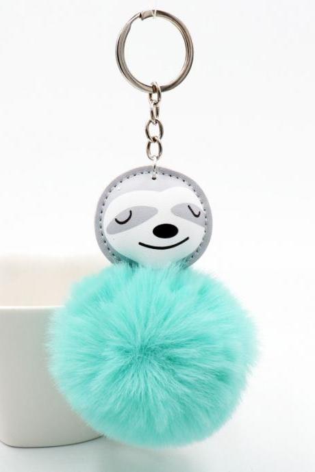 Cute Cute Sloth Bag Pendant Pu Leather Cotton Filled Imitation Rabbit Fur Ball Key Chain Accessories-7