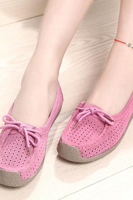 Soft Sole Lace Up Comportable Casual Flats-pink