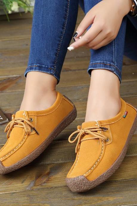 Autumn And Winter Soft Sole Lace Up Comportable Casual Flats-yellow
