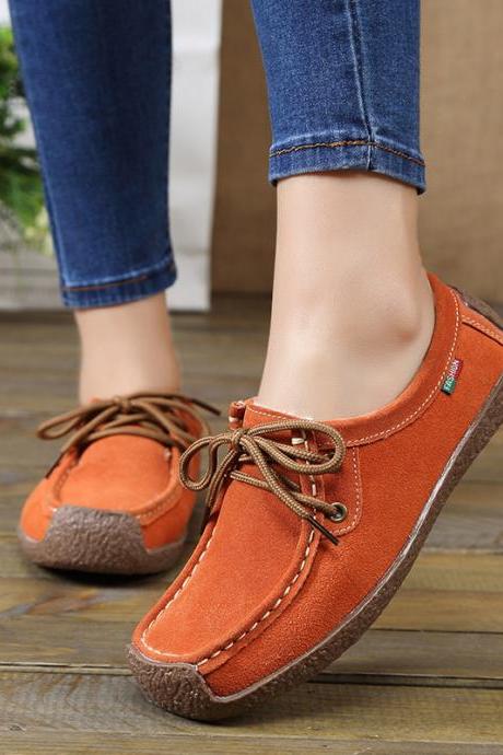 Autumn And Winter Soft Sole Lace Up Comportable Casual Flats-orange(cotton)