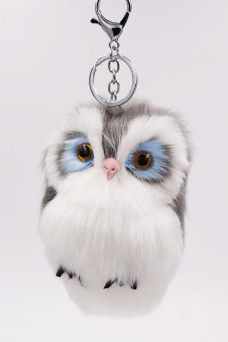 Imitation rabbit hair Owl Pendant fur bag car pendant lovely animal plush key chain-1
