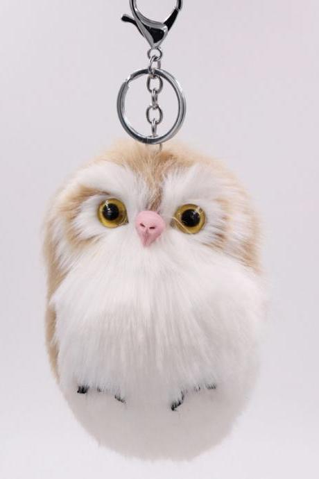 Imitation rabbit hair Owl Pendant fur bag car pendant lovely animal plush key chain-3