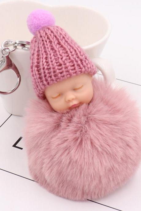 Cute Cute Sleeping Doll Hairball Key Chain Women&amp;amp;#039;s Plush Doll Bag Car Pendant-1