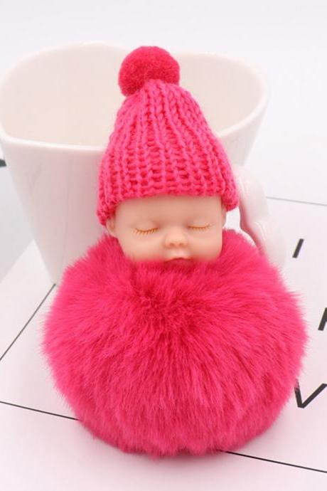 Cute Cute Sleeping Doll Hairball Key Chain Women&amp;amp;#039;s Plush Doll Bag Car Pendant-2