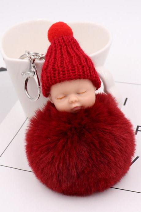 Cute Cute Sleeping Doll Hairball Key Chain Women&amp;amp;#039;s Plush Doll Bag Car Pendant-4