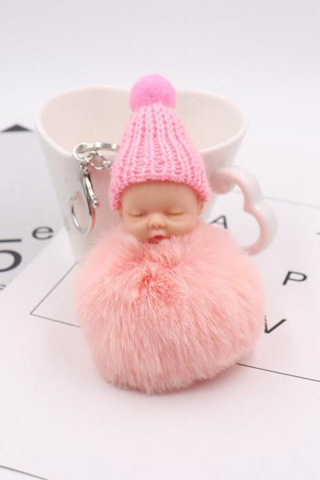 Cute Cute Sleeping Doll Hairball Key Chain Women&amp;amp;#039;s Plush Doll Bag Car Pendant-8