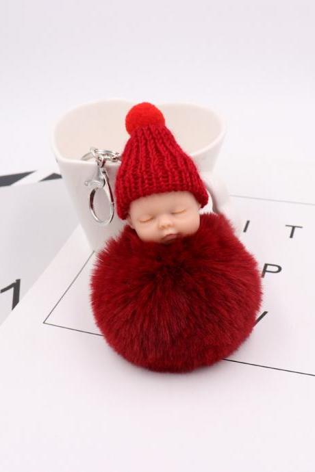 Cute Cute Sleeping Doll Hairball Key Chain Women&amp;amp;#039;s Plush Doll Bag Car Pendant-11