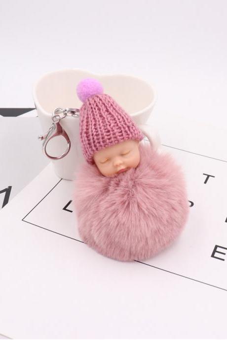 Cute Cute Sleeping Doll Hairball Key Chain Women&amp;amp;#039;s Plush Doll Bag Car Pendant-14