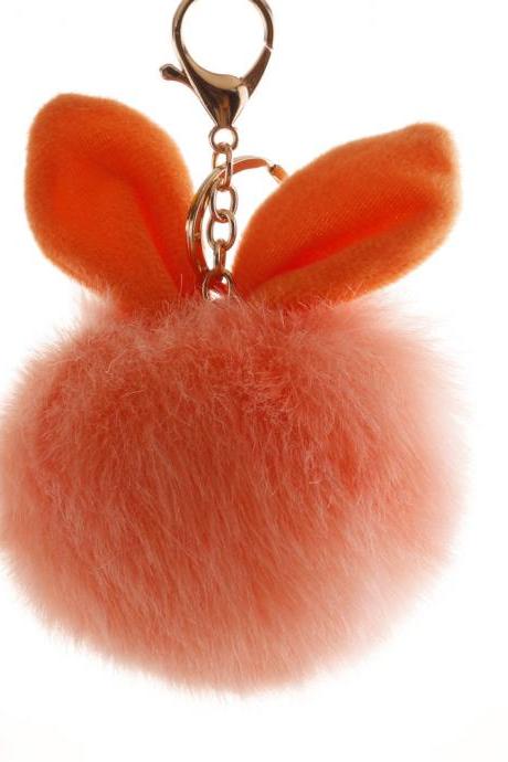 Lovely Rabbit Ear Hair Ball Key Chain 10cm Imitation Rabbit Hair Pendant-1