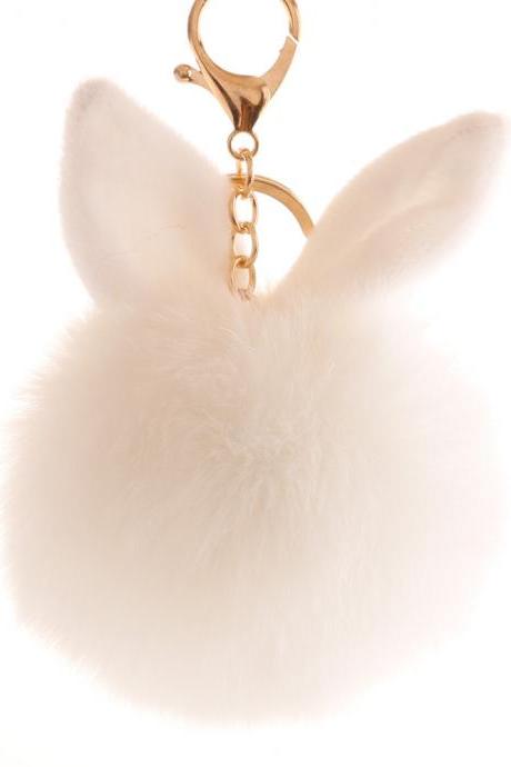 Lovely Rabbit Ear Hair Ball Key Chain 10cm Imitation Rabbit Hair Pendant-2
