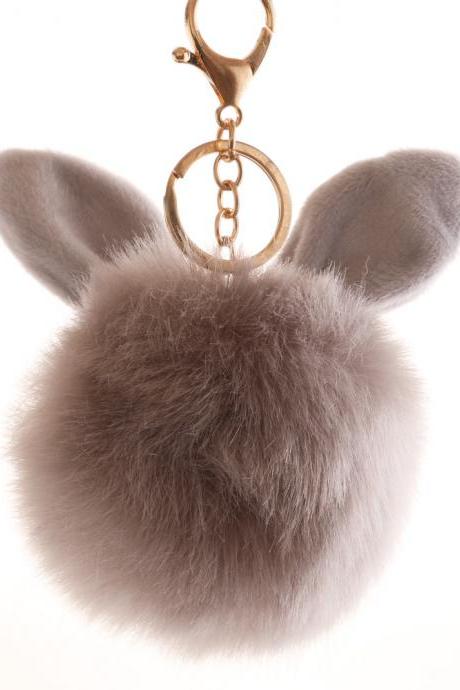 Lovely Rabbit Ear Hair Ball Key Chain 10cm Imitation Rabbit Hair Pendant-4
