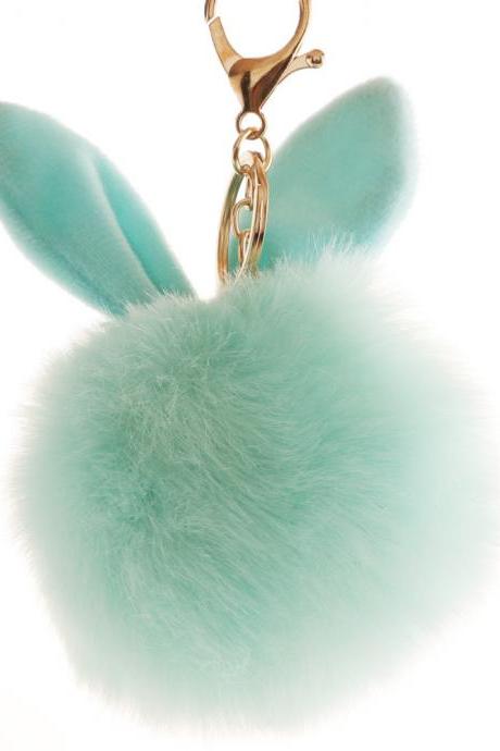 Lovely Rabbit Ear Hair Ball Key Chain 10cm Imitation Rabbit Hair Pendant-5
