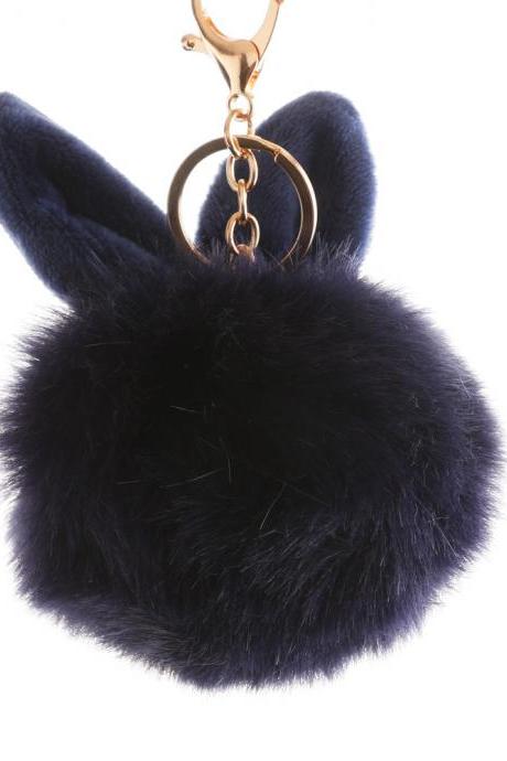 Lovely Rabbit Ear Hair Ball Key Chain 10cm Imitation Rabbit Hair Pendant-7