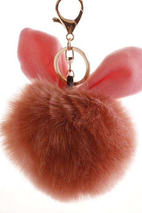 Lovely Rabbit Ear Hair Ball Key Chain 10cm Imitation Rabbit Hair Pendant-8