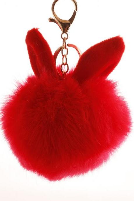 Lovely Rabbit Ear Hair Ball Key Chain 10cm Imitation Rabbit Hair Pendant-9