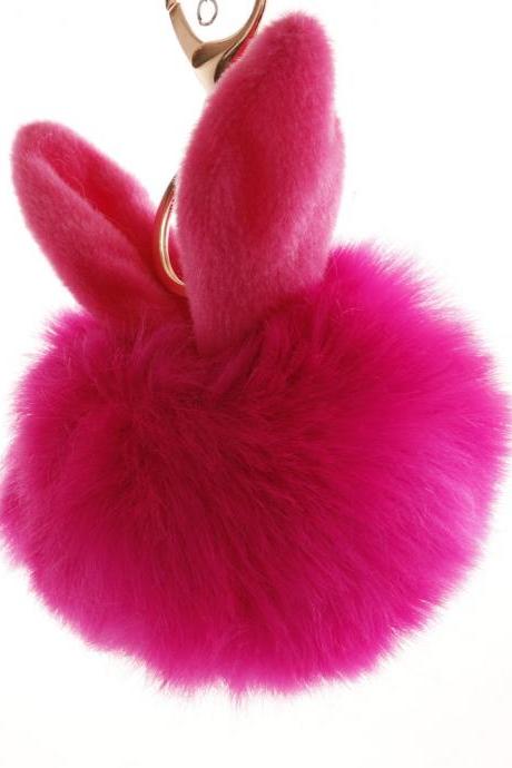 Lovely Rabbit Ear Hair Ball Key Chain 10cm Imitation Rabbit Hair Pendant-13