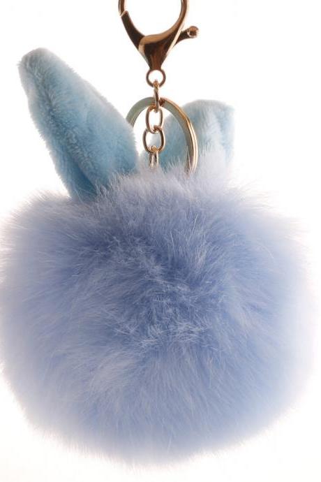 Lovely Rabbit Ear Hair Ball Key Chain 10cm Imitation Rabbit Hair Pendant-14