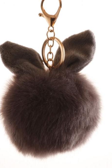 Lovely Rabbit Ear Hair Ball Key Chain 10cm Imitation Rabbit Hair Pendant-17