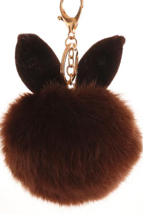 Lovely Rabbit Ear Hair Ball Key Chain 10cm Imitation Rabbit Hair Pendant-18