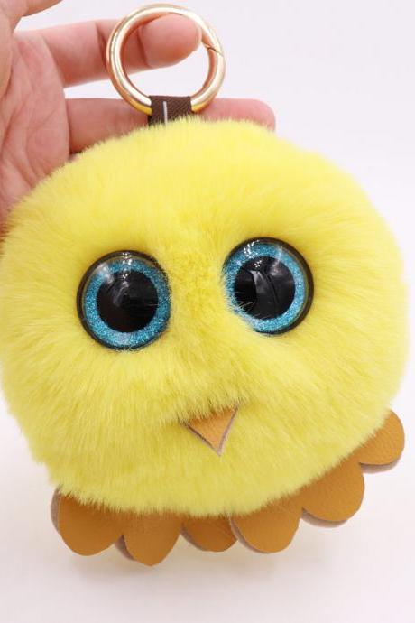 Owl Hairball Key Chain Pu Leather Imitation Wool Big Eye Bird Bag Car Pendant-1