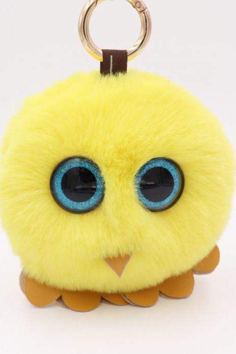 Owl Hairball Key Chain Pu Leather Imitation Wool Big Eye Bird Bag Car Pendant-2