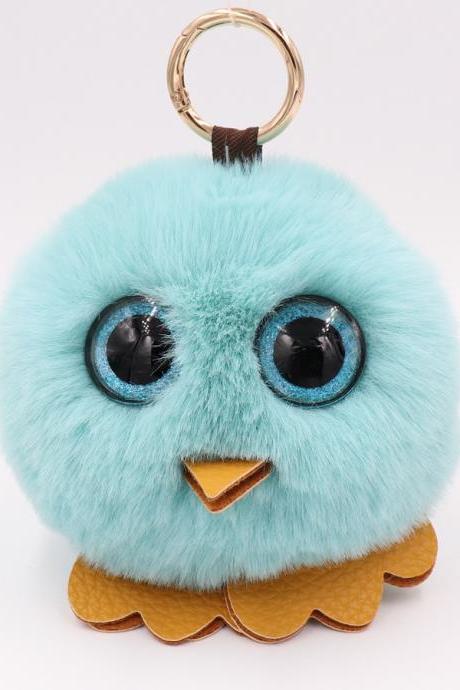Owl hairball key chain PU leather imitation wool big eye bird bag car pendant-10