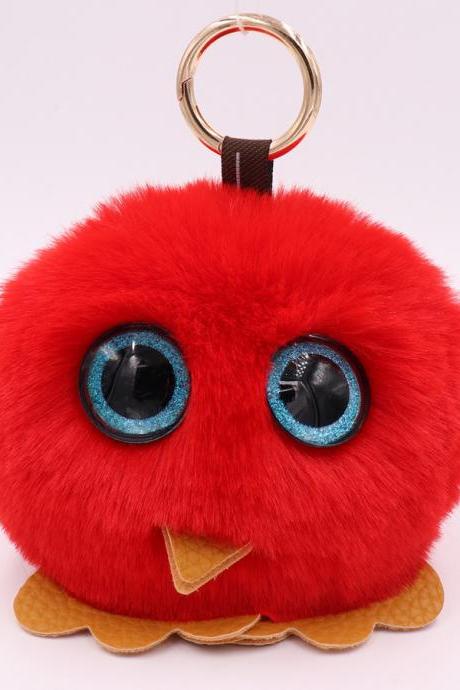 Owl Hairball Key Chain Pu Leather Imitation Wool Big Eye Bird Bag Car Pendant-12