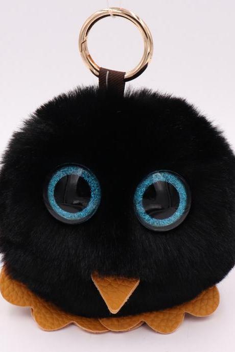 Owl Hairball Key Chain Pu Leather Imitation Wool Big Eye Bird Bag Car Pendant-14