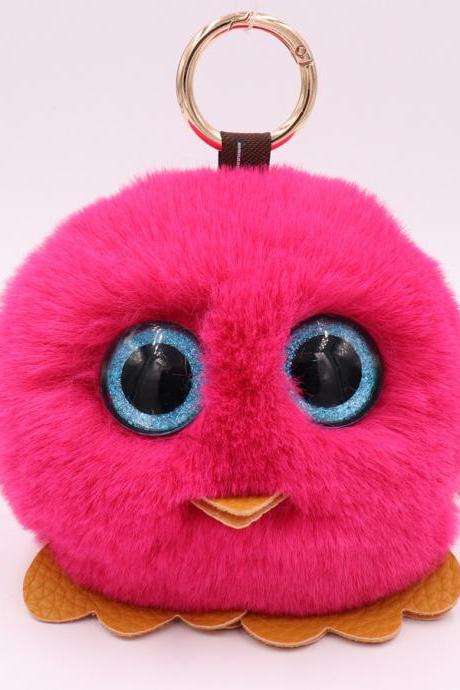 Owl Hairball Key Chain Pu Leather Imitation Wool Big Eye Bird Bag Car Pendant-16