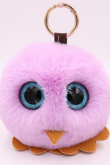 Owl hairball key chain PU leather imitation wool big eye bird bag car pendant-23