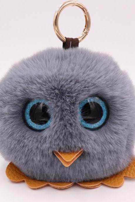 Owl hairball key chain PU leather imitation wool big eye bird bag car pendant-24
