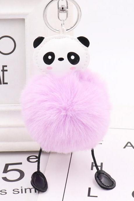 Lovely Panda Hairball Key Chain Pendant Women&amp;amp;#039;s Plush Bag Pendant Car Key Chain-2