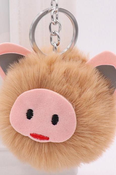 Cute pig Plush key chain bag car pendant year of the pig pig hairball Key Chain Pendant-1
