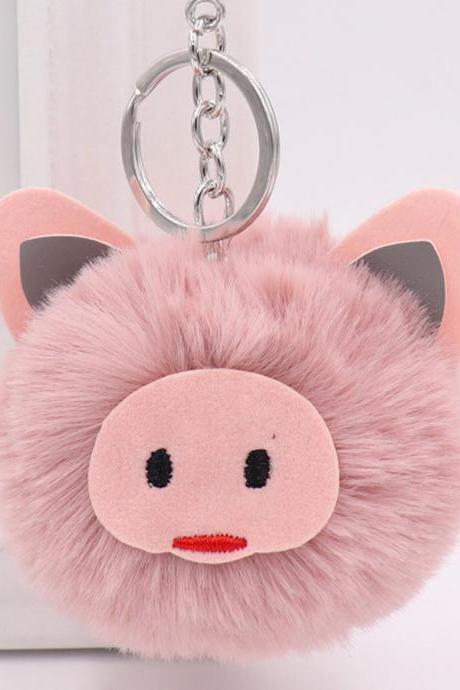 Cute pig Plush key chain bag car pendant year of the pig pig hairball Key Chain Pendant-2