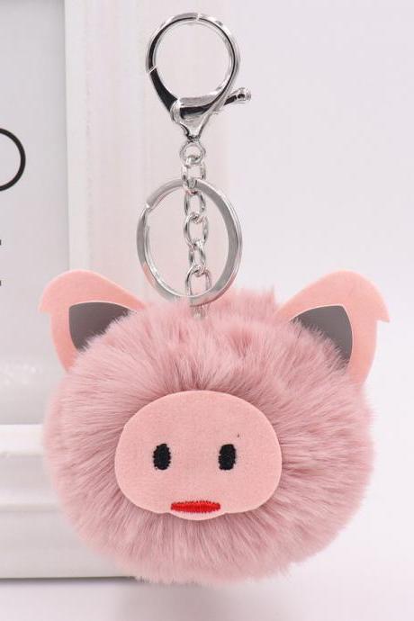 Cute pig Plush key chain bag car pendant year of the pig pig hairball Key Chain Pendant-5