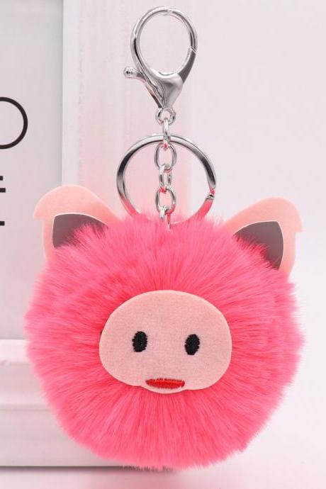 Cute pig Plush key chain bag car pendant year of the pig pig hairball Key Chain Pendant-11