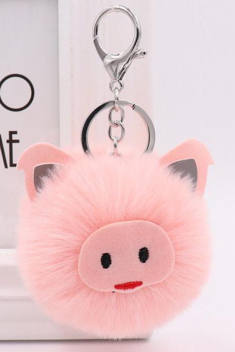 Cute pig Plush key chain bag car pendant year of the pig pig hairball Key Chain Pendant-12