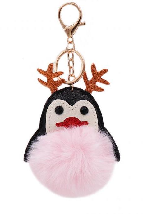 Christmas lovely antler Penguin bag key chain women's fur pendant cartoon Plush Doll Pendant-1