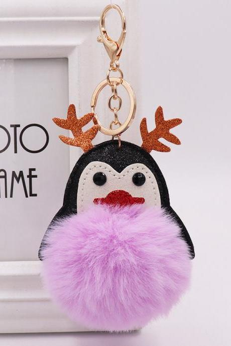 Christmas lovely antler Penguin bag key chain women's fur pendant cartoon Plush Doll Pendant-2