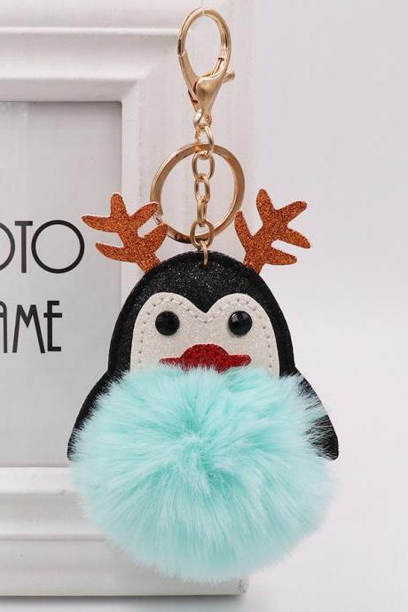 Christmas lovely antler Penguin bag key chain women's fur pendant cartoon Plush Doll Pendant-3