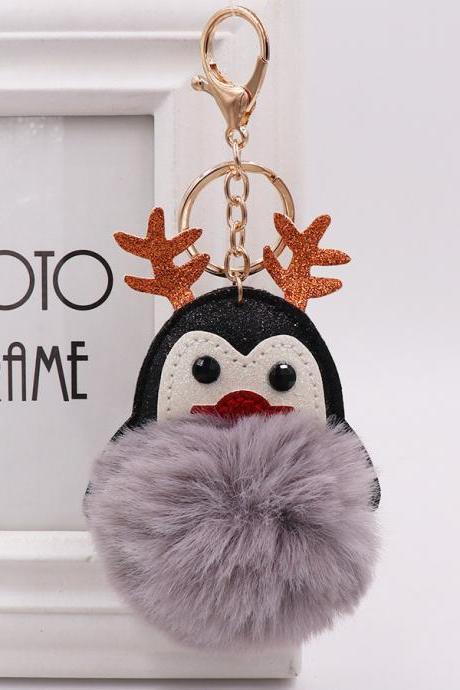 Christmas lovely antler Penguin bag key chain women's fur pendant cartoon Plush Doll Pendant-4