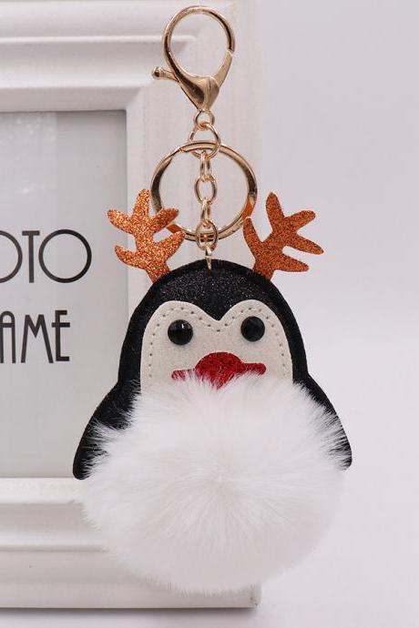 Christmas lovely antler Penguin bag key chain women's fur pendant cartoon Plush Doll Pendant-5